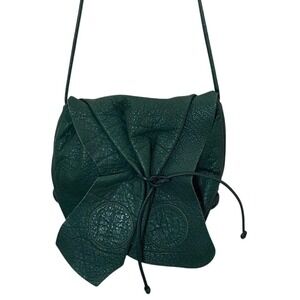 Vintage 1990s Carlos Falchi Green Pebbled Leather Flap Crossbody USA Slouchy Bag